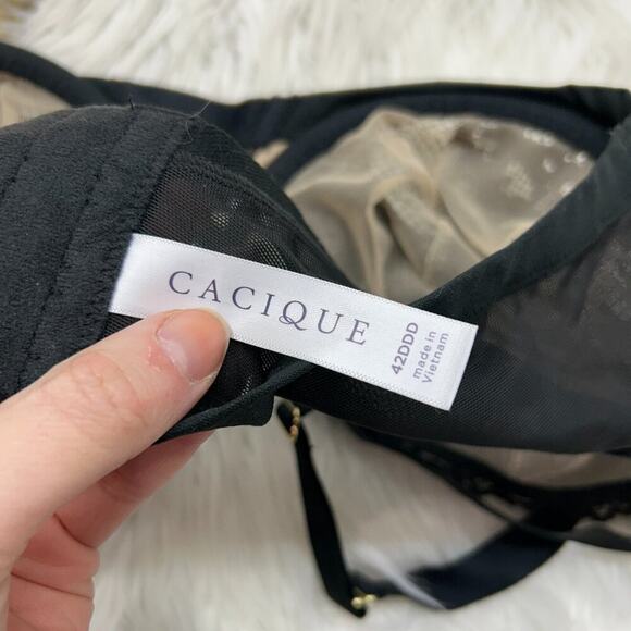 Cacique Black Strappy Cut Out Sexy Lace Bra w/ Nude Lining Plus Size 42DDD - Picture 5 of 5
